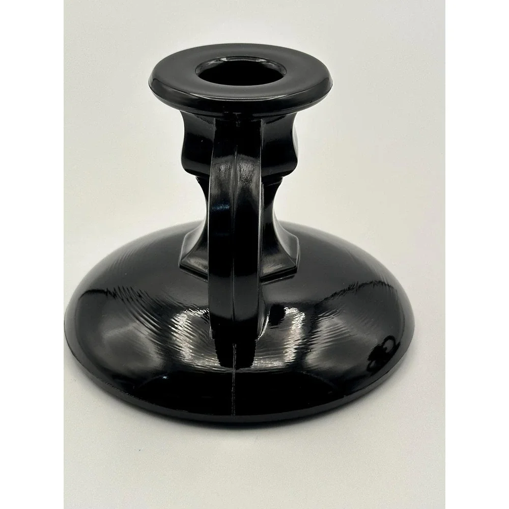 Vintage Black Amethyst Glass Candlestick Holders Set of Two